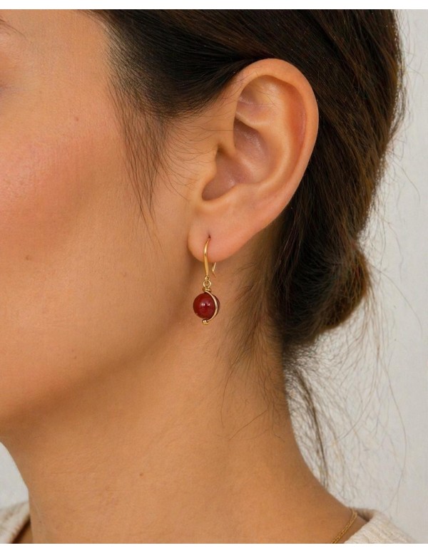 AROS BAÑADOS EN ORO PIEDRA ROJA