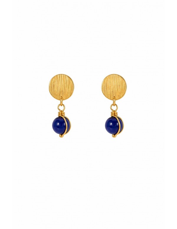 AROS BAÑADOS EN ORO PIEDRA AZUL