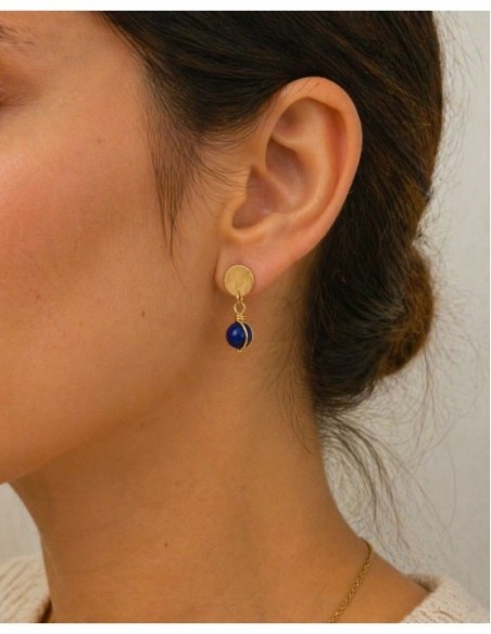 AROS BAÑADOS EN ORO PIEDRA AZUL