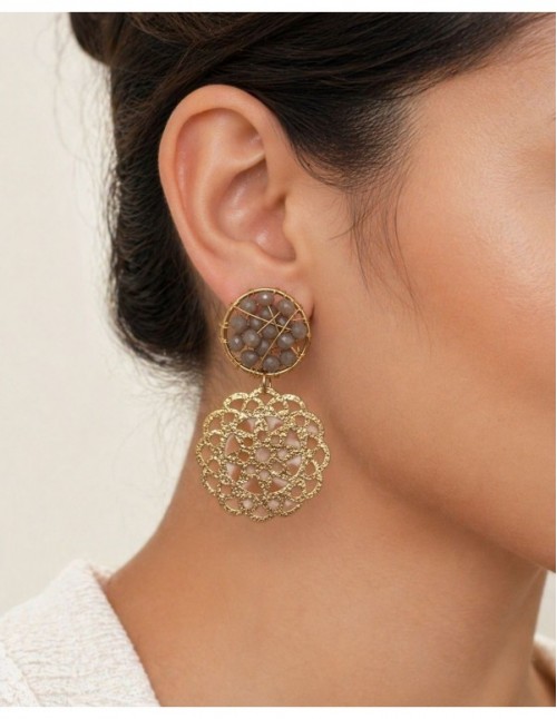 AROS BAÑADOS EN ORO CRISTALES GRISES 2