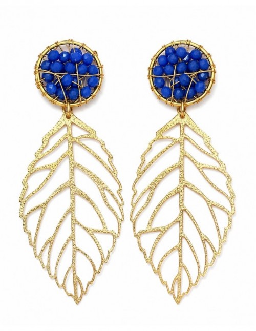 AROS BAÑADOS EN ORO CRISTALES AZULES