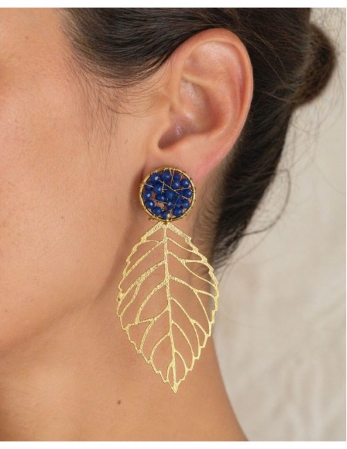 AROS BAÑADOS EN ORO CRISTALES AZULES 2