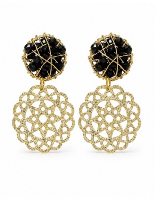 AROS BAÑADOS EN ORO CRISTALES NEGROS