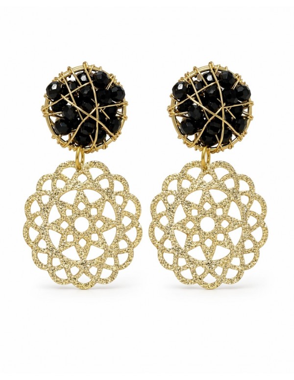 AROS BAÑADOS EN ORO CRISTALES NEGROS