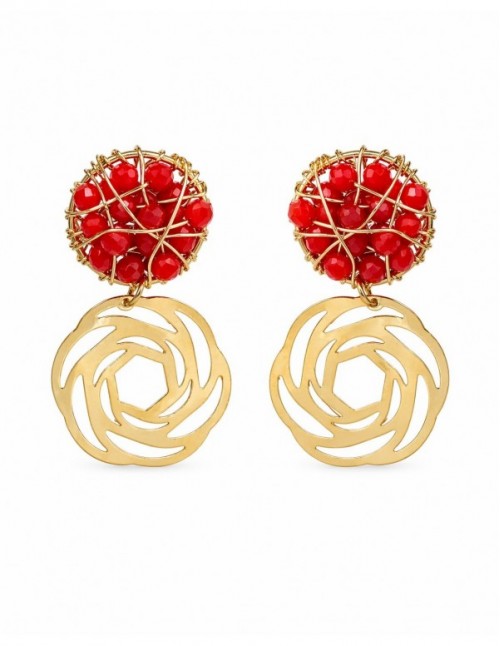 AROS BAÑADOS EN ORO CRISTALES ROJOS