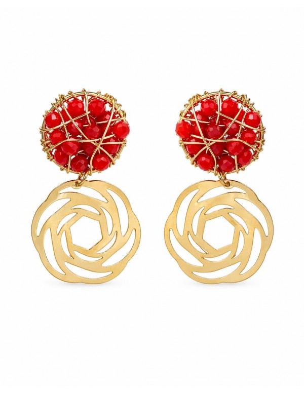 AROS BAÑADOS EN ORO CRISTALES ROJOS