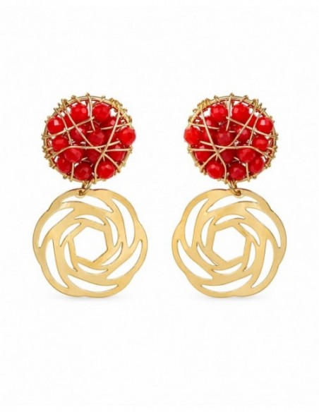 AROS BAÑADOS EN ORO CRISTALES ROJOS