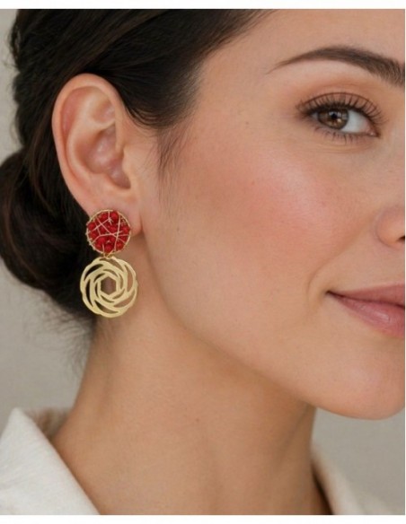 AROS BAÑADOS EN ORO CRISTALES ROJOS