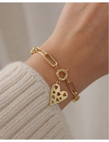 PULSERA BAÑADA EN ORO DIJE CORAZON