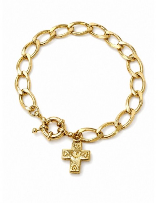 PULSERA BAÑADA EN ORO DIJE CRUZ