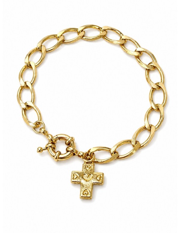 PULSERA BAÑADA EN ORO DIJE CRUZ