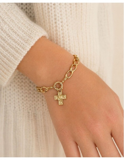 PULSERA BAÑADA EN ORO DIJE CRUZ 2