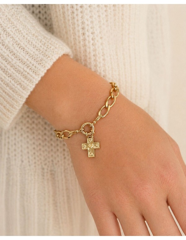 PULSERA BAÑADA EN ORO DIJE CRUZ