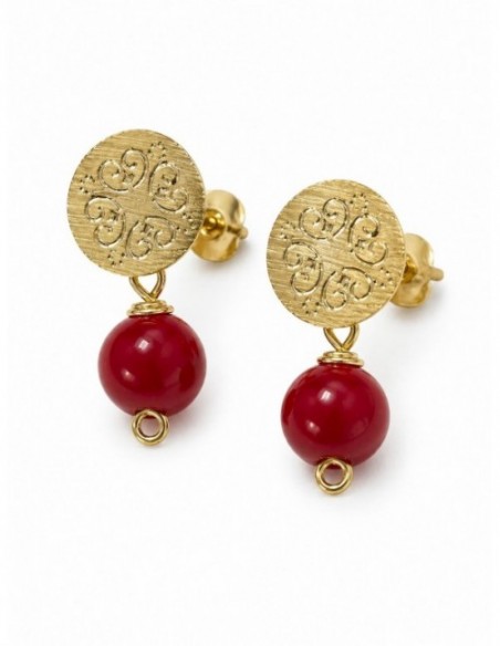 AROS BAÑADOS EN ORO PIEDRA ROJA