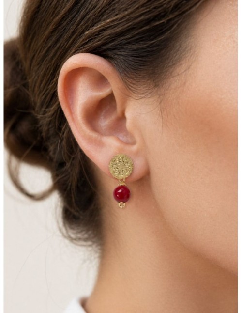 AROS BAÑADOS EN ORO PIEDRA ROJA 2