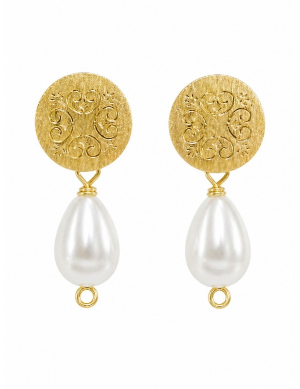 AROS BAÑADOS EN ORO PIEDRA BLANCA