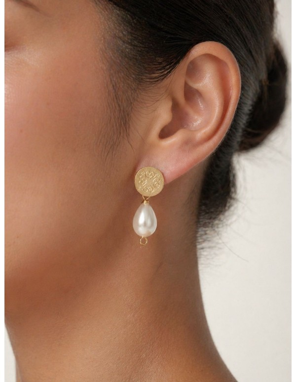 AROS BAÑADOS EN ORO PIEDRA BLANCA