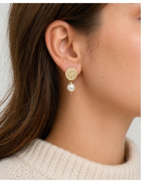 AROS BAÑADOS EN ORO PIEDRA BLANCA