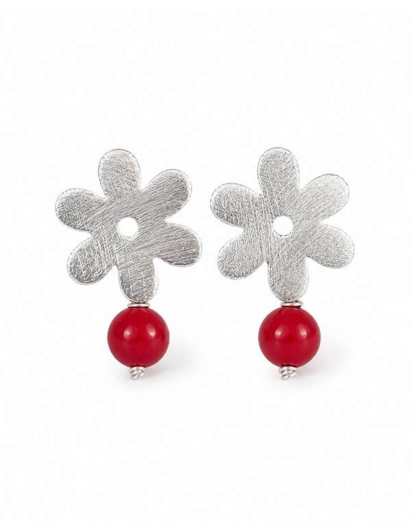 AROS BAÑADOS EN PLATA PIEDRA ROJA