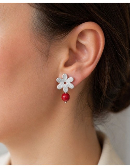 AROS BAÑADOS EN PLATA PIEDRA ROJA 2