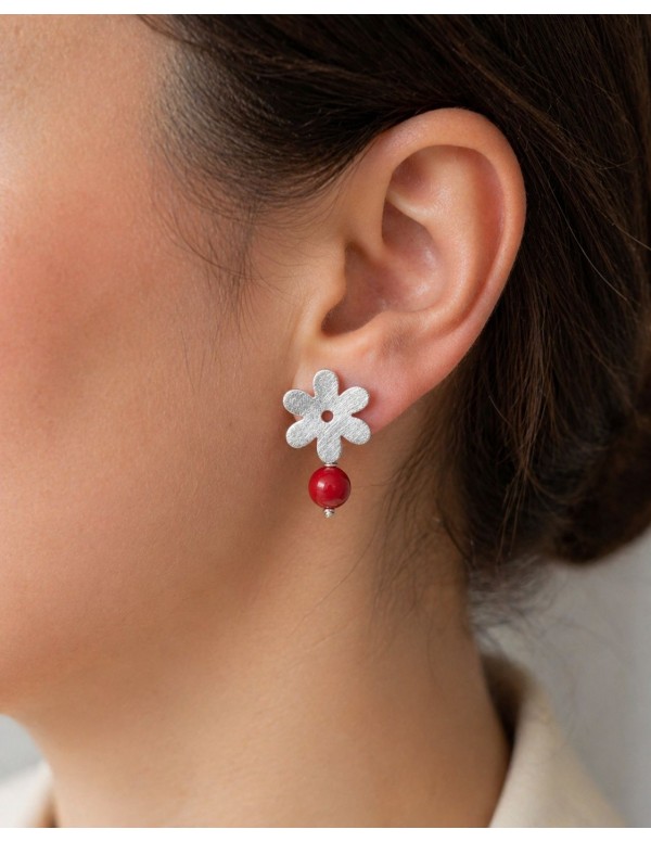 AROS BAÑADOS EN PLATA PIEDRA ROJA