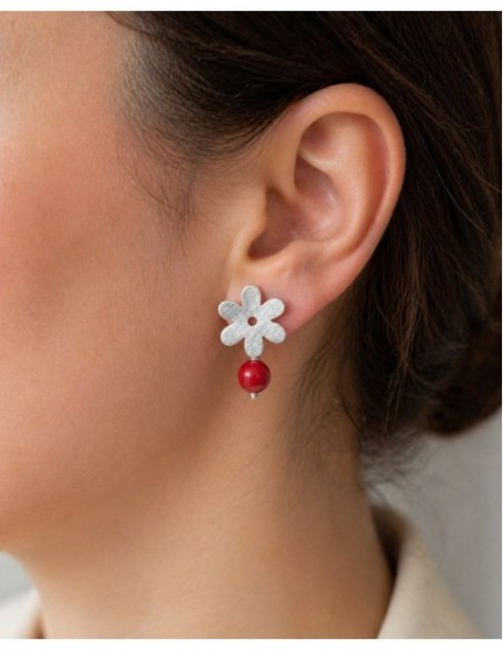 AROS BAÑADOS EN PLATA PIEDRA ROJA