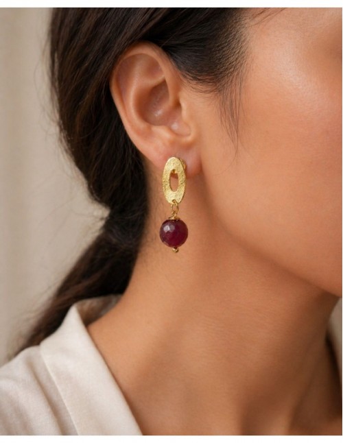 AROS BAÑADOS EN ORO PIEDRA ROJA 2