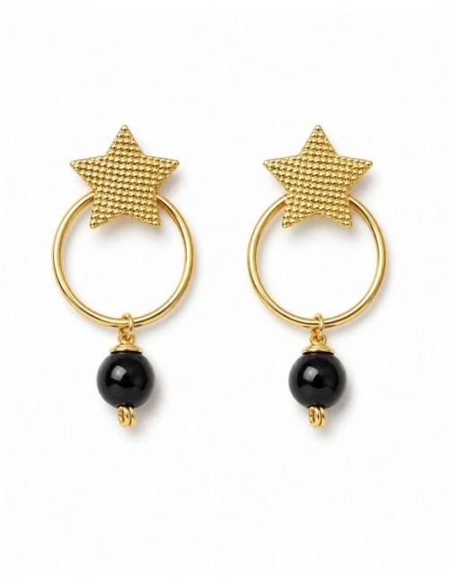 AROS BAÑADOS EN ORO PIEDRA NEGRA