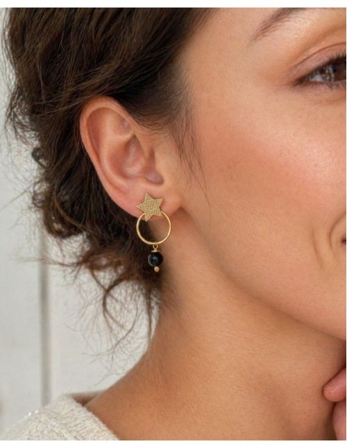 AROS BAÑADOS EN ORO PIEDRA NEGRA 2