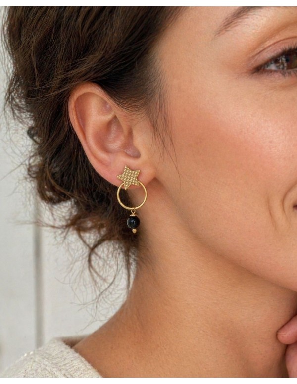 AROS BAÑADOS EN ORO PIEDRA NEGRA