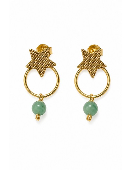 AROS BAÑADOS EN ORO PIEDRA VERDE