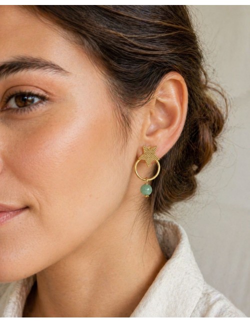 AROS BAÑADOS EN ORO PIEDRA VERDE 2