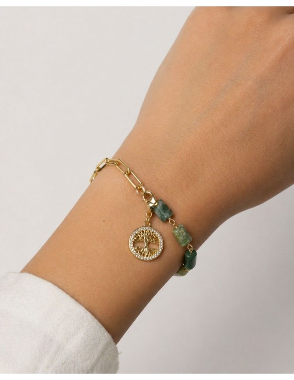 PULSERA BAÑADA EN ORO ARBOL DE LA VIDA PIEDRA...