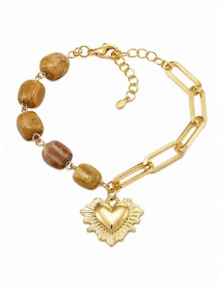 PULSERA BAÑADA EN ORO CORAZON PIEDRA CAFÉ