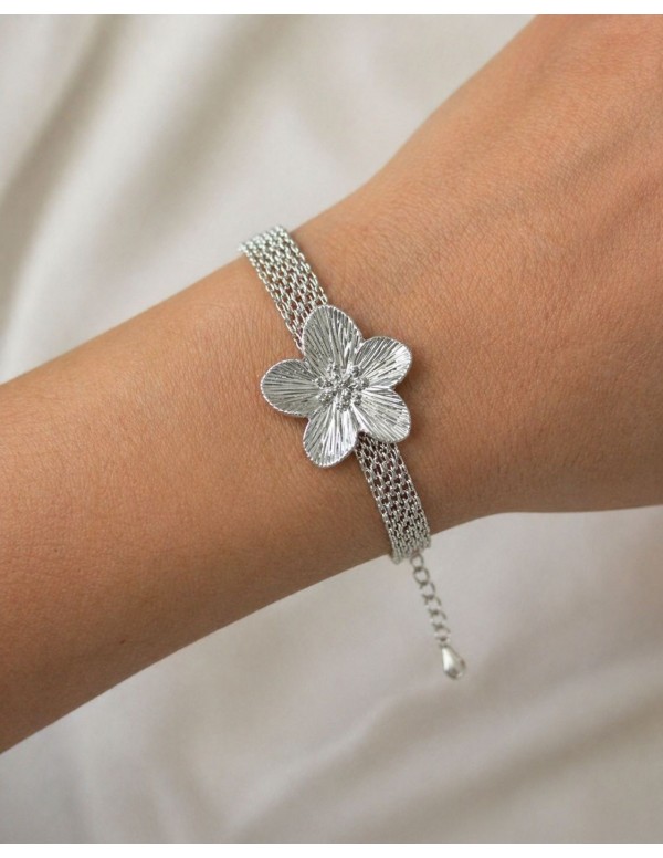 PULSERA BAÑADA EN PLATA FLOR