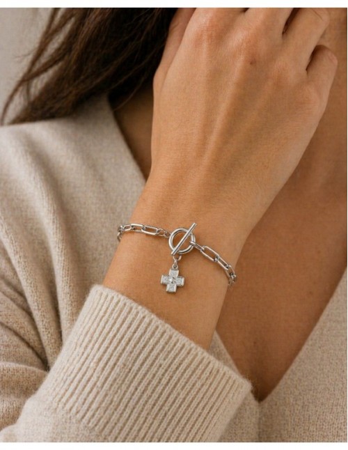 PULSERA BAÑADA EN PLATA CRUZ 2