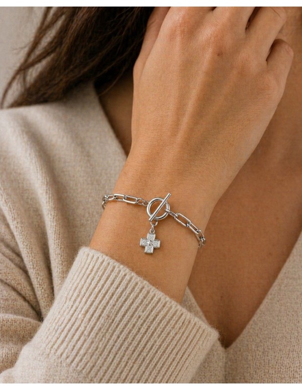 PULSERA BAÑADA EN PLATA CRUZ