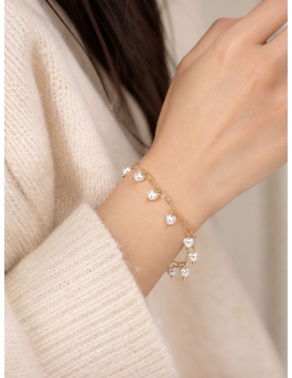 PULSERAS BAÑADAS EN ORO CORAZON BLANCO