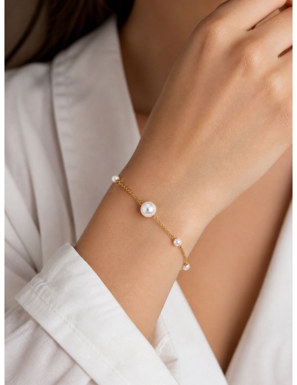 PULSERAS BAÑADAS EN ORO PIEDRA BLANCA