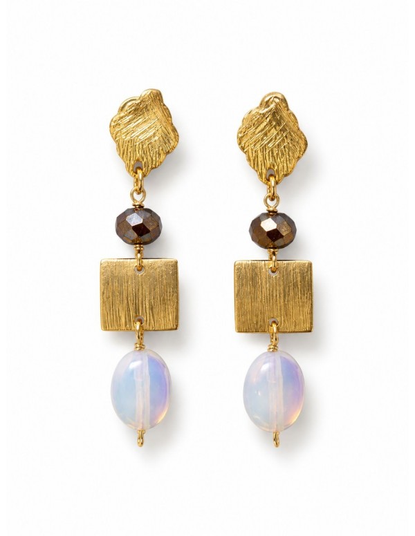 AROS BAÑADOS EN ORO PIEDRA BLANCA