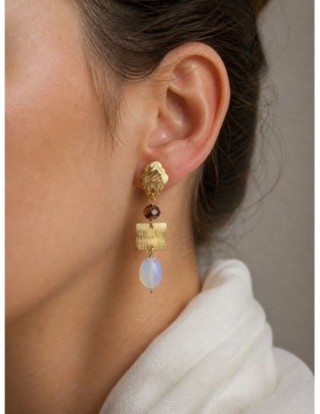 AROS BAÑADOS EN ORO PIEDRA BLANCA