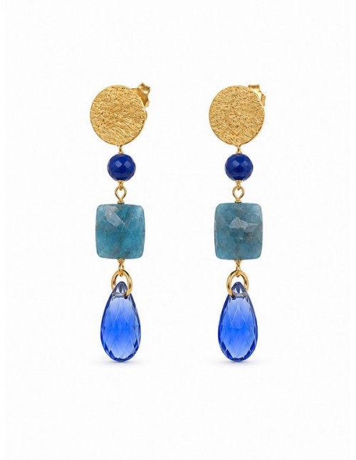 AROS BAÑADOS EN ORO PIEDRA AZUL