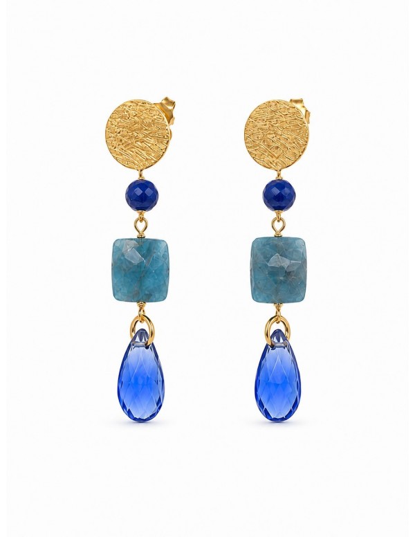 AROS BAÑADOS EN ORO PIEDRA AZUL