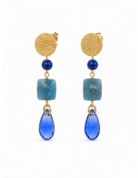 AROS BAÑADOS EN ORO PIEDRA AZUL