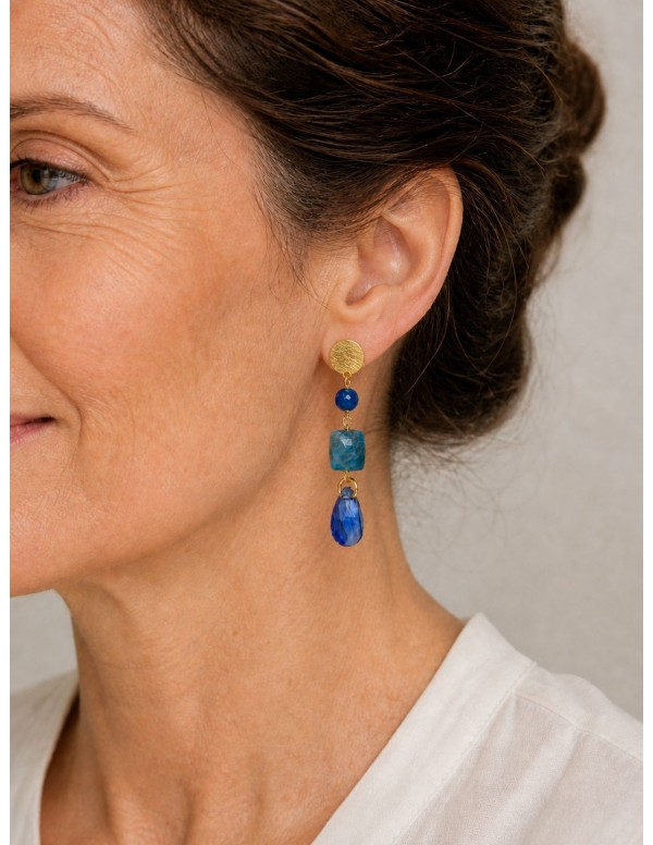 AROS BAÑADOS EN ORO PIEDRA AZUL