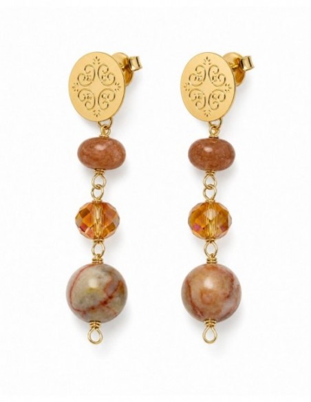 AROS BAÑADOS EN ORO PIEDRA CAFÉ