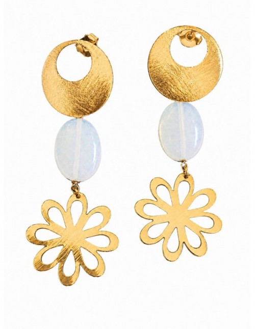 AROS BAÑADOS EN ORO PIEDRA LUNA OVALADA