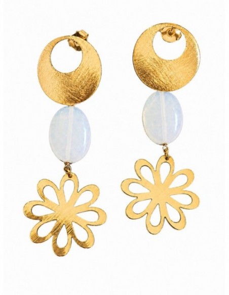 AROS BAÑADOS EN ORO PIEDRA LUNA OVALADA