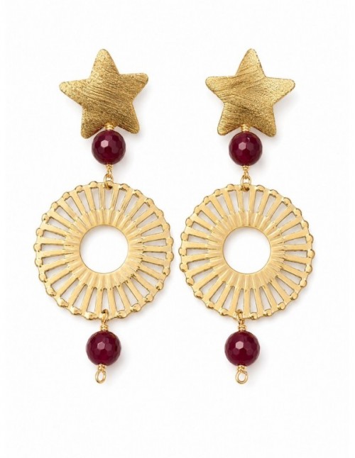 AROS BAÑADOS EN ORO PIEDRA ROJA