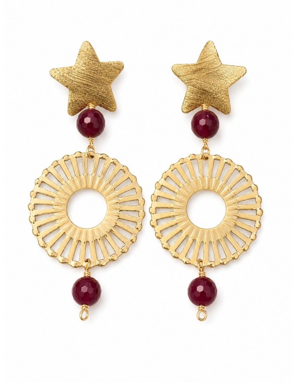 AROS BAÑADOS EN ORO PIEDRA ROJA